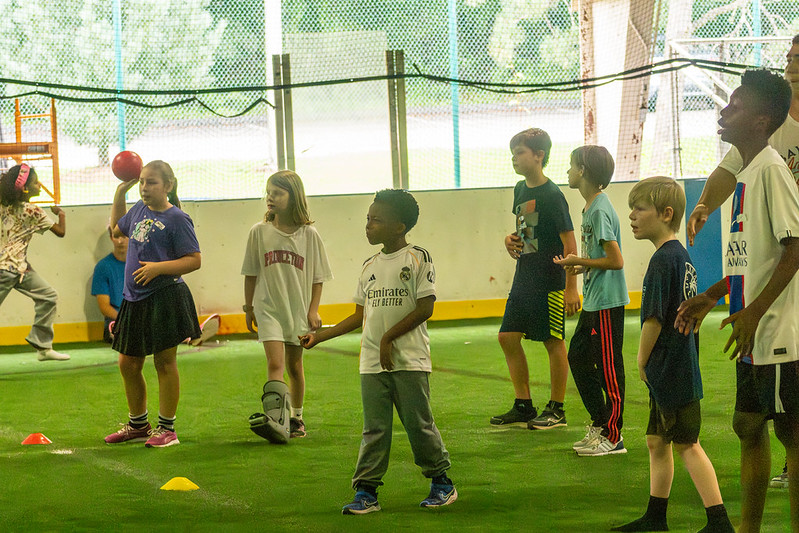Campers playing dodgeball