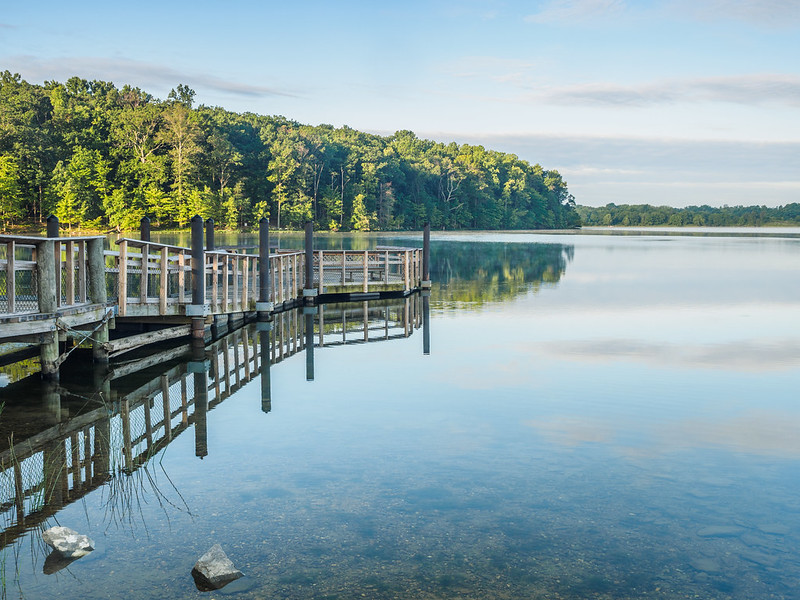 fishing deck sitting on water at Black Hill