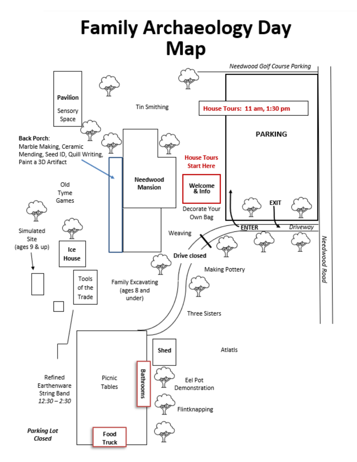 Map of activities at Archaeology Day.