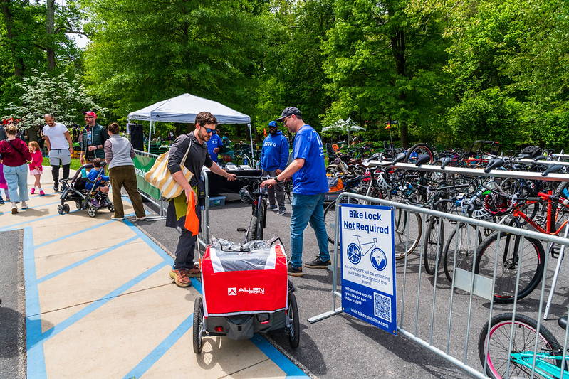 Attendee check stroller at Bike Valet