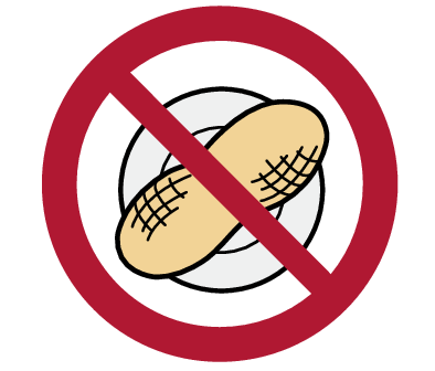 A digital drawing of a peanut with a red circle and line through it