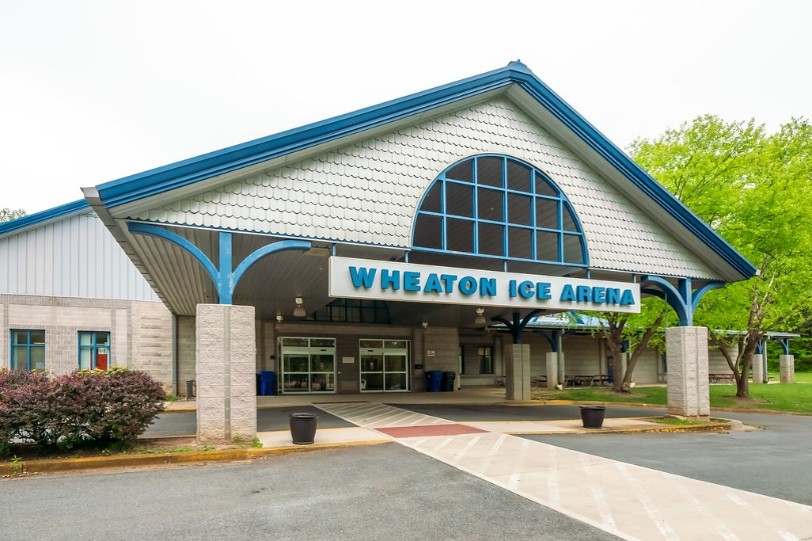 Front outside entrance of Wheaton ice arena