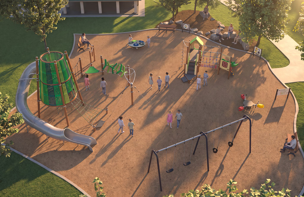 Aerial rendering of Layhill Park playground.