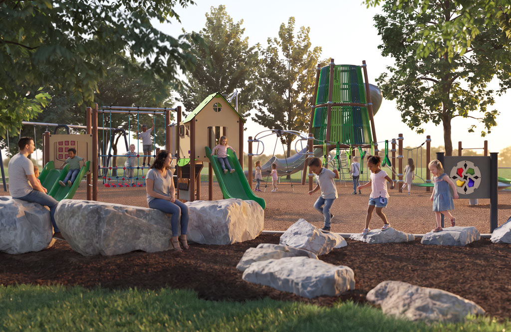 Rendering of Layhill Park playground equipment.
