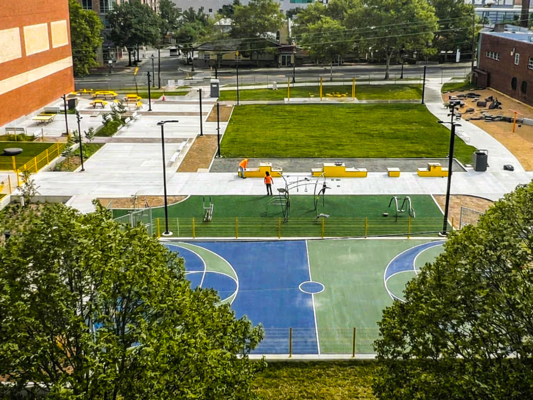 Aerial view of Bottleworks Lane park