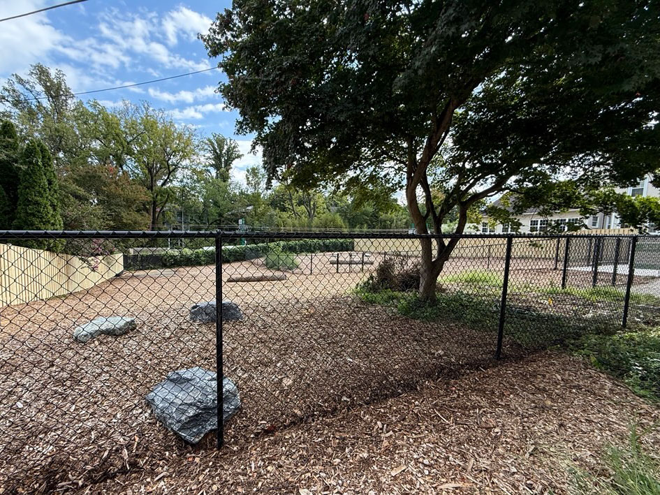 Montgomery Avenue Dog Run rocks and logs