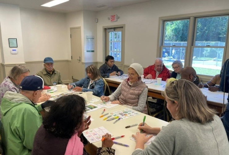 A group of participants at the Memory Cafe doing a nature activity.