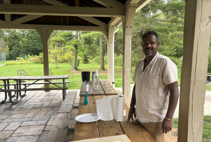 A teaching artist with his watercolor materials.